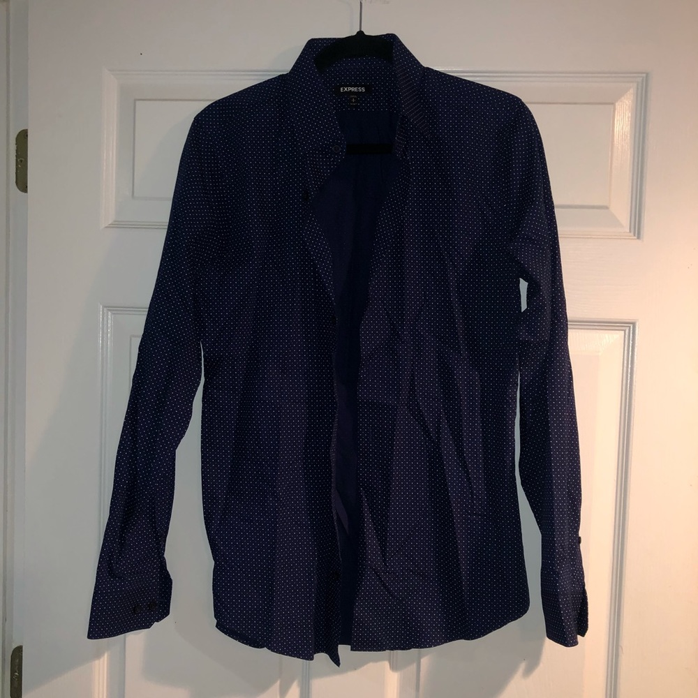 EXPRESS Extra Slim Dark Blue Shirt with White Dots